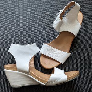 White Leather Wedge Sandals